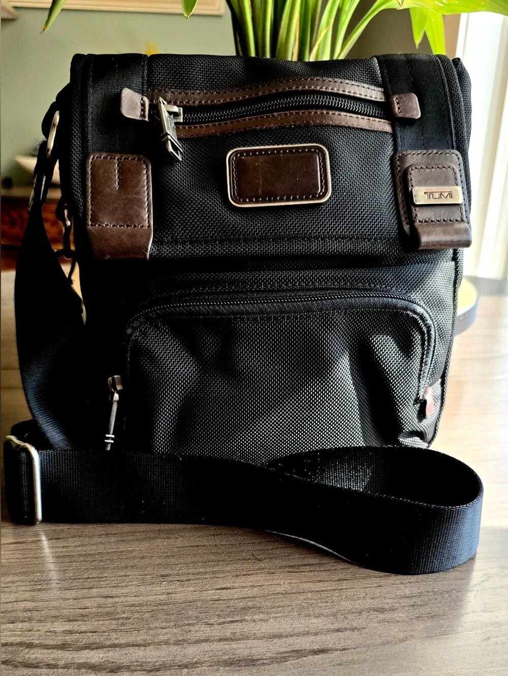 Tumi Black/Brown Nylon and Leather Alpha Bravo Barstow Messenger Bag